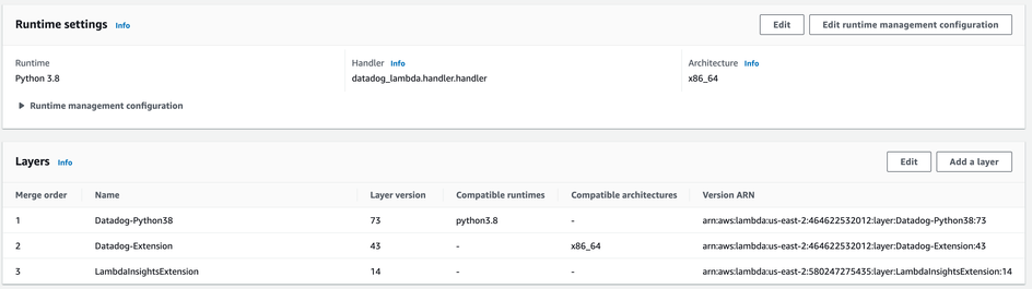 new datadog lambda layer